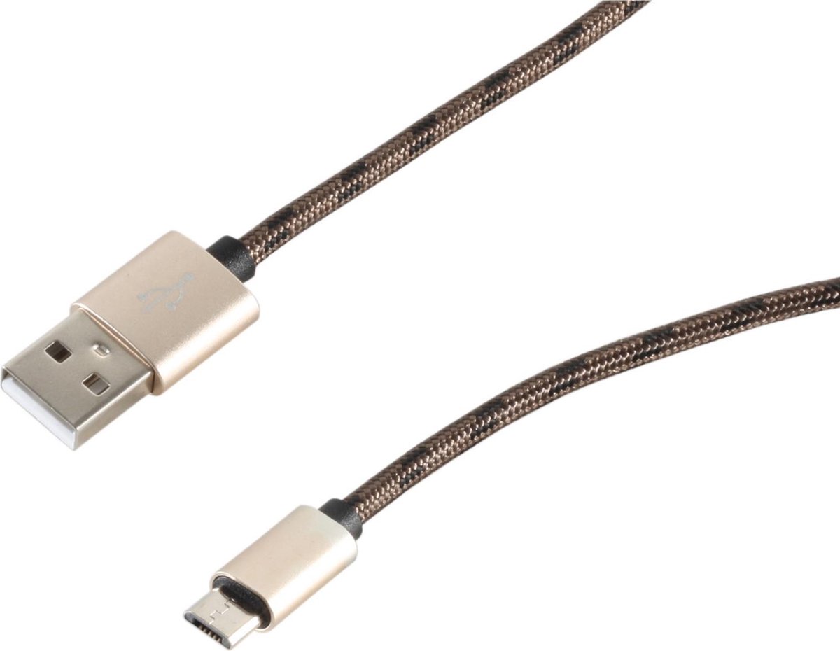 USB Micro B naar USB-A kabel - USB2.0 - tot 2A / bruin nylon - 0,90 meter