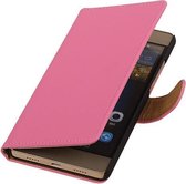 Huawei G8 - Effen Booktype Wallet Hoesje Roze