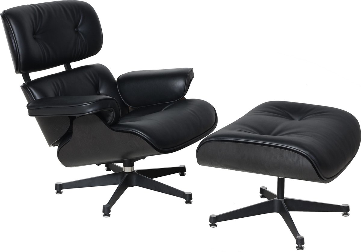 Petulance Mier circulatie Lederen Eames Design Lounge Chair Fauteuil in zwart essenhout | bol.com