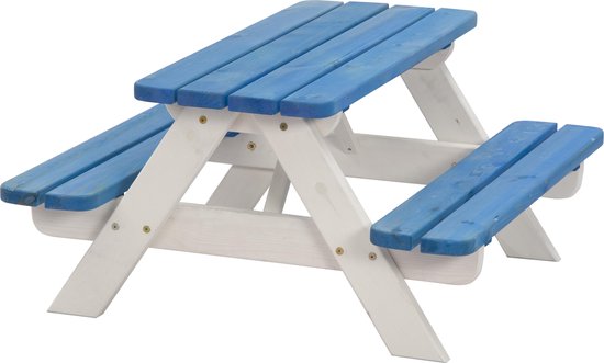 SenS-Line - Kindertafel Mickey Blauw/Wit - Picknicktafel Voor buiten - FSC 100 % Grenenhout- L 90 x B 90 x H 55 cm