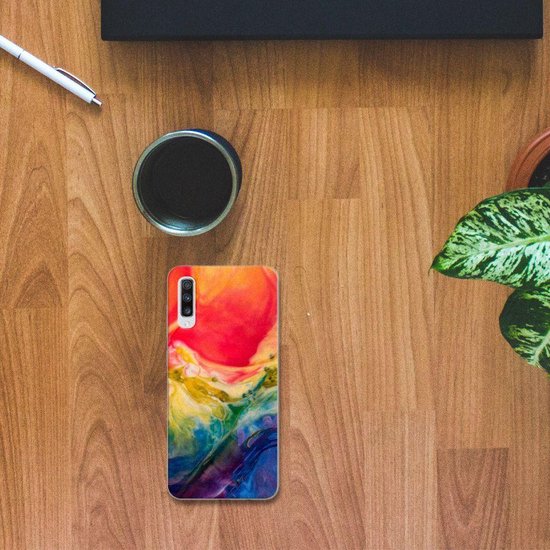 TPU Bumper Silicone Étui Housse pour Samsung Galaxy A70 Coque Aquarelle Noir
