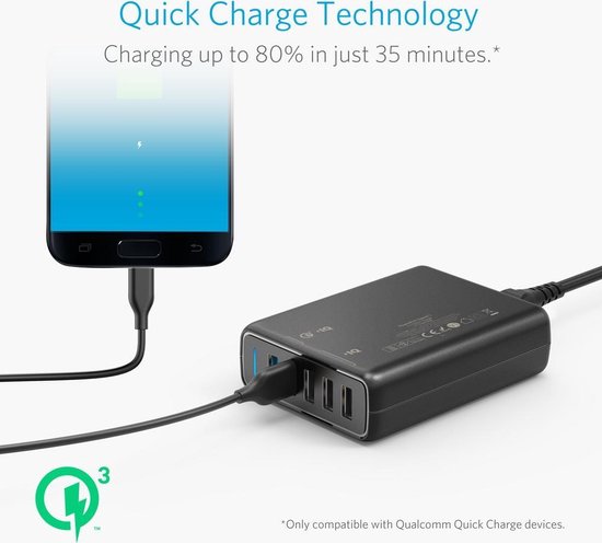 PowerPort Speed 5 poorts 2x quik charge 63W Thuislader Zwart