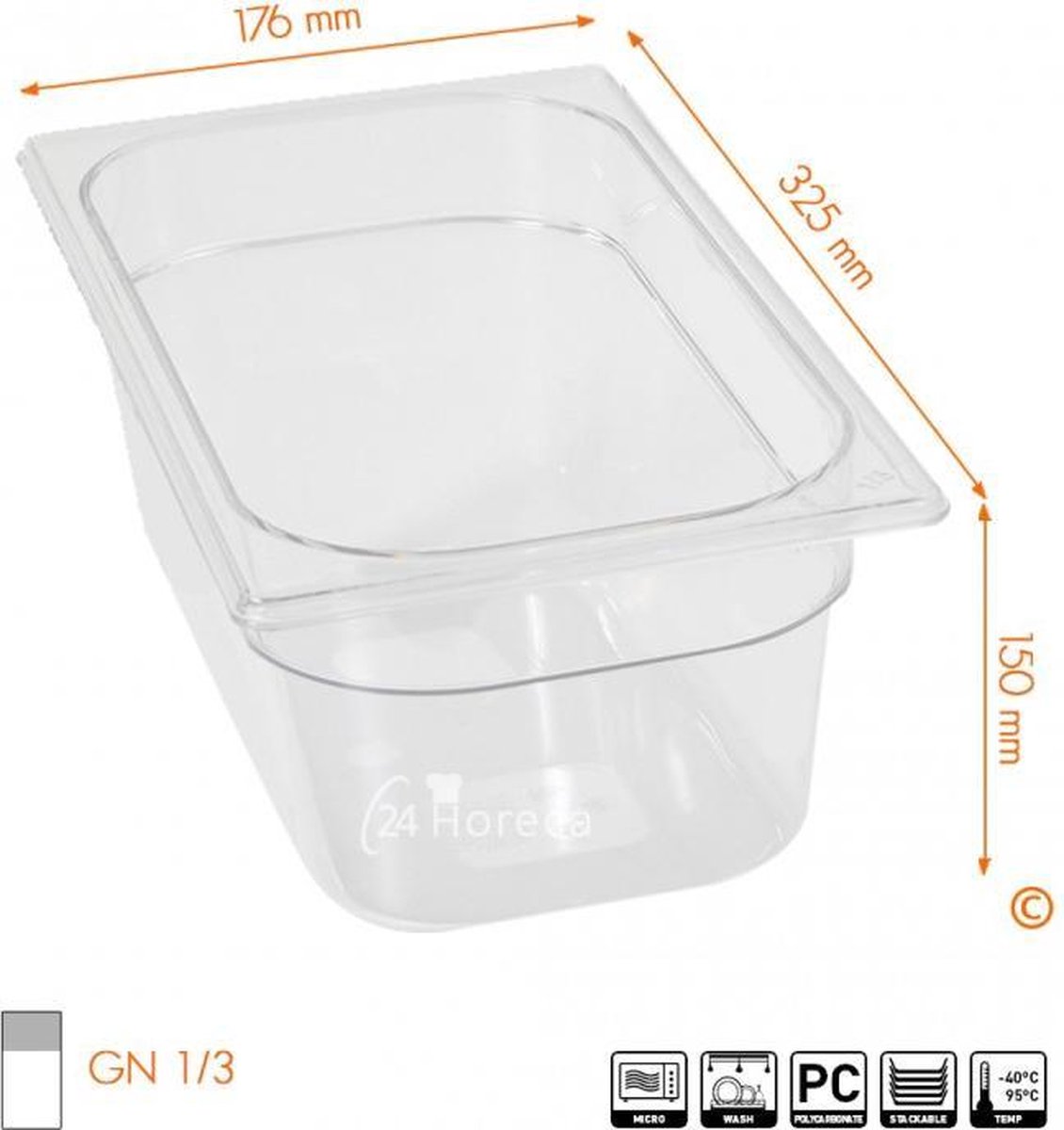 HENDI Gastronorm container – polycarbonaat – 5,7L – temperatuurbestendig – transparant