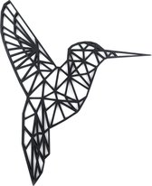 LSRDSGN Geometrische Kolibrie - Zwart - 59x49 cm - Vogel - Dieren - Wanddecoratie - Geometrische Figuren