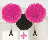Amscan A Day In Paris Pompom 40 Cm 3 Stuks