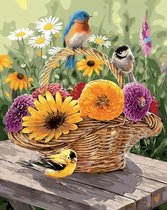 Peinture à numéros - Oiseaux - Fleurs - Jardin - Panier - 40 X 50 CM - Toile - Lin - 2.0 Produits®