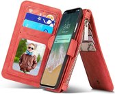 CASEME Apple iPhone X Lederen Portemonnee Hoesje - met backcover (rood)