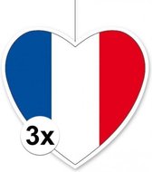 3x Hangdecoratie hart Frankrijk14 cm - Franse vlag EK/WK landen versiering
