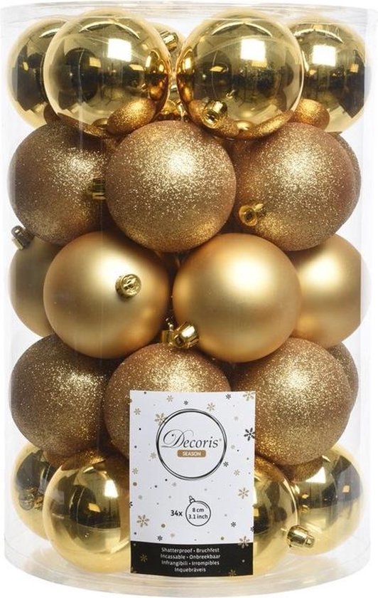 Mammoet terugtrekken Philadelphia 34x Gouden kerstversiering kerstballenset kunststof - 8 cm - kerstbal |  bol.com