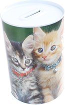 Free And Easy Spaarpot 15 Cm Blik Twee Kittens Grijs/rood