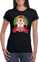 Pinguin Kerst t-shirt zwart Merry Christmas voor dames - Kerst shirts S