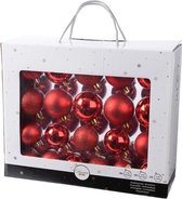 Decoris Kerstballen - 42st - kunststof - rood - 5-6-7 cm