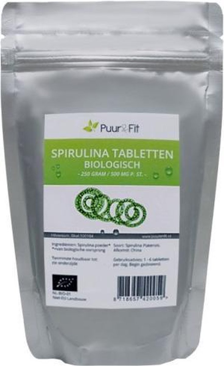 Puur&Fit Spirulina 250mg - Biologisch - 500 Tabletten - Puur&Fit