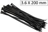 Kabelbinders - Tie ribs - Tie wraps - Ty Raps - 200 x 3,6 mm - zwart - 100 Stuks