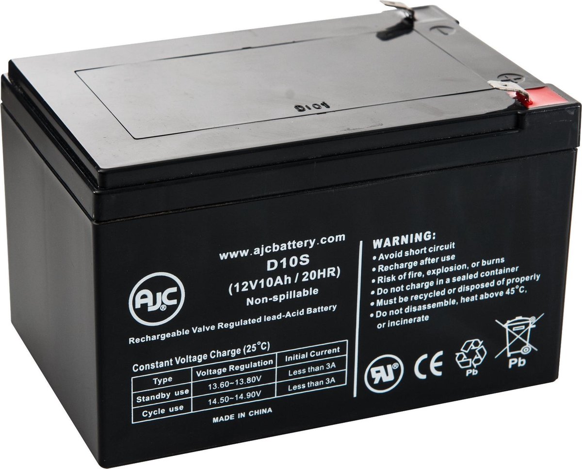 AJC® battery compatibel met Union MX-12120 12V 10Ah UPS Noodstroomvoeding accu