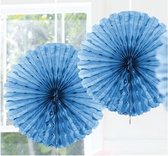 3x Decoratie waaier licht blauw 45 cm