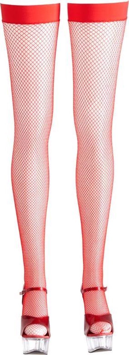 Goedkoopste Cottelli Collection – Sexy Kousen met Visnet Motief voor Vurige Passie – Maat XL - Rood