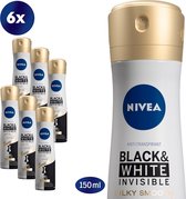 Bol.com NIVEA Black & White Silky Smooth 6 x 150 ml - Voordeelverpakking - Deodorant Spray aanbieding
