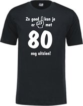 Mijncadeautje - Leeftijd T-shirt - Zo goed kun je er uitzien 80 jaar - Unisex - Zwart (maat XXL)