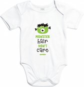 Rompertjes baby met tekst - Monster hair don't care - Romper wit - Maat 62/68