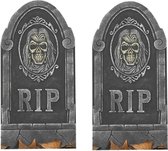 Halloween - 2x RIP kerkhof grafstenen met schedel 65 cm Halloween decoratie - Horror feest decoratie