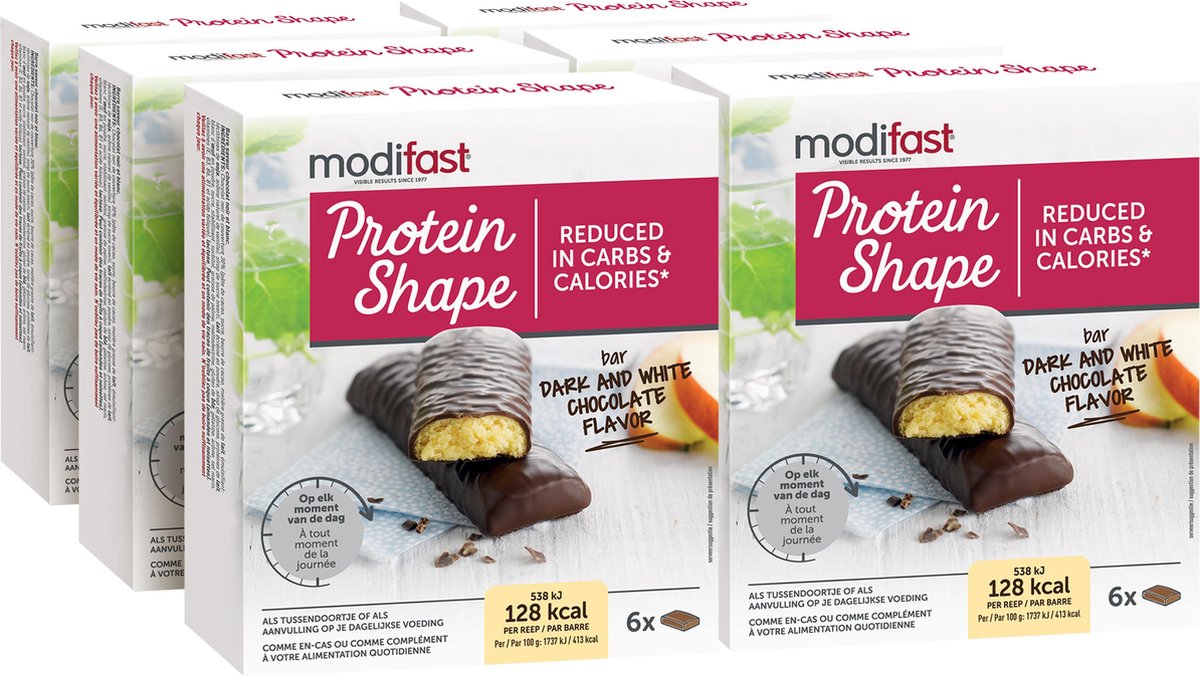 Goedkoopste Modifast Protein Shape Reep Pure en Witte Chocolade - 6x6 stuks