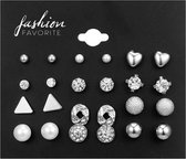 Fashion Favorite Stud Oorbellen | Zilverkleurig | Bijoux | Set 12 Paar