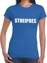 Stoeipoes tekst t-shirt blauw dames XS