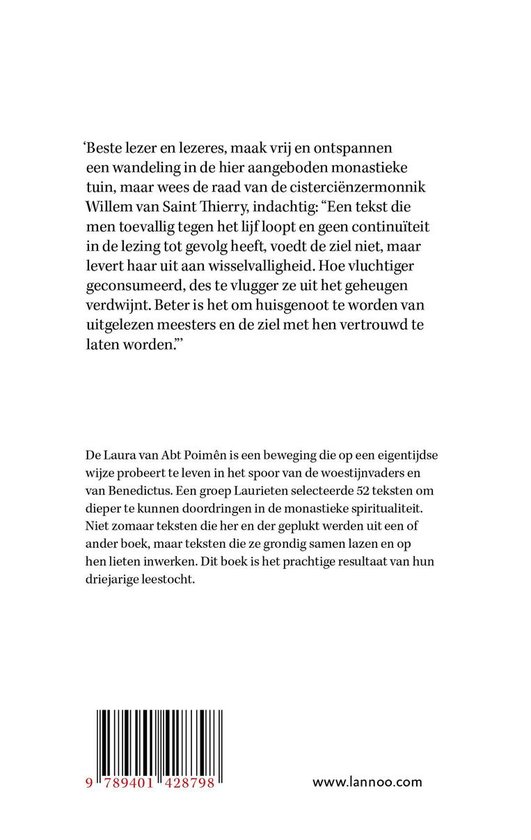 Boekcover met tekst. "Beste lezer en lezeres, maak vrij en ontspannen een wandeling in de hier aangeboden monastieke tuin..."