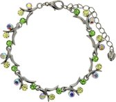 Zilver-kleurige takjes armband met groene stenen