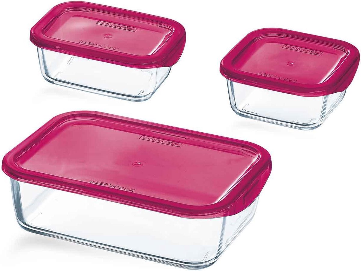 Luminarc Keep 'n Box Fresh Storage Container Glass - Set-3 - Rose foncé |  bol.com