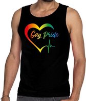 Gay pride kloppend hart regenboog gaypride tanktop zwart heren XL