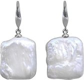 Zoeterwater parel oorbellen Dangling Pearl Square - oorhangers - echte parels - wit - sterling zilver (925) - vierkant