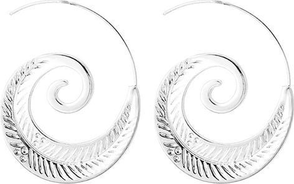 24/7 Jewelry Collection Spiraal Oorbellen - Cirkel Oorhangers - Blad - Bohemian - Zilverkleurig
