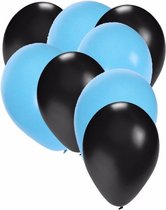 30x ballonnen zwart en lichtblauw