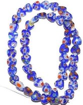 Millefiori glas, Venetië. hart-kralen, 12x12x5mm, blauw. Verkocht per streng van ca. 40cm (34 kralen)