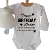Baby Rompertje met tekst Happy Birthday Daddy | Lange mouw | wit | maat 62-68 romper gefeliciteerd papa