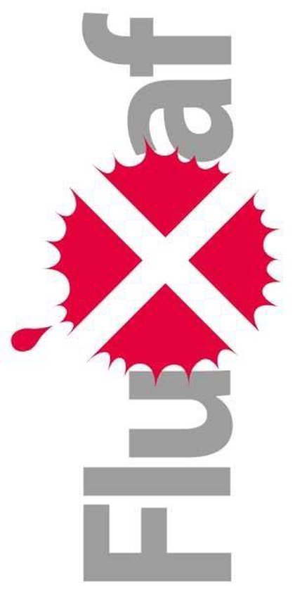 Fluxaf logo met grijze letters en een rode, uitbarstende X.
