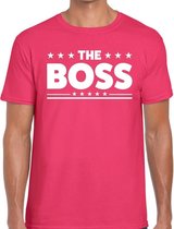 The Boss tekst t-shirt roze heren L