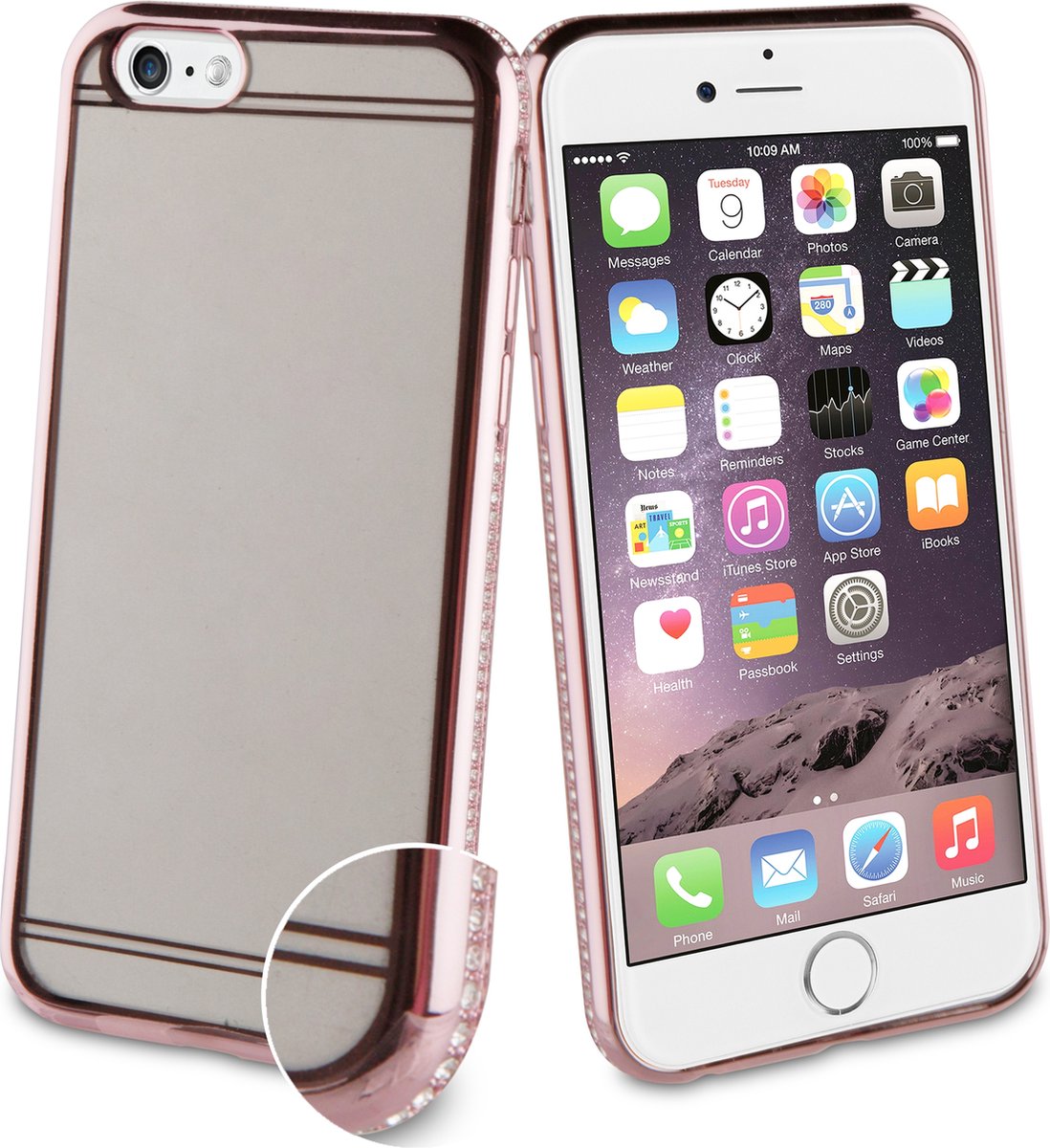Muvit Life contour back case with diamonds - roze - voor Apple iPhone 6/6S