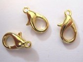 Karabijn Sluiting goud 15 mm. 5 Zakjes a 3 stuks.