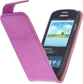 Polar Echt Lederen Samsung Galaxy Core i8260 Flipcase Hoesje Lila - Cover Flip Case Hoes