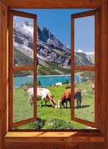Tuindoek - 95x130 cm -doorkijk naar koeien - tuinposter - tuin decoratie - tuinposters buiten - tuinschilderij