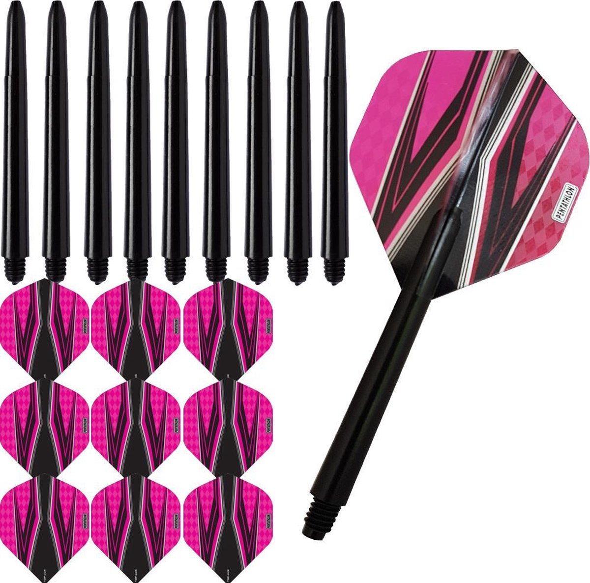 ABC Darts - Dart Flights en Dart Shafts - Pentathlon Spitfire Zwart Roze - 3 sets