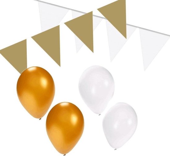 Bij elkaar passen Concreet rand Wit / goud versiering pakket - slingers en ballonnen | bol.com