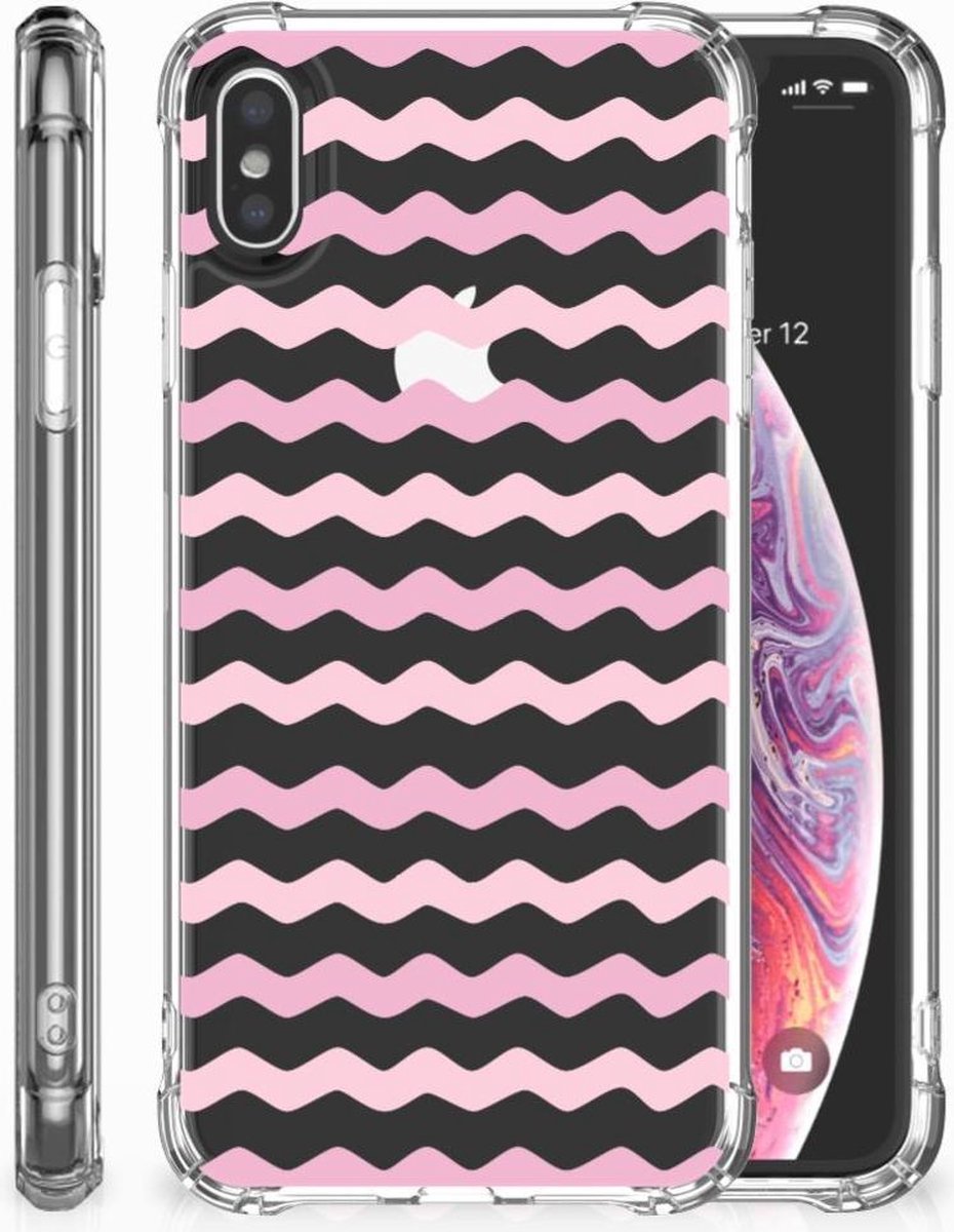 Apple iPhone Xs Max Doorzichtige Silicone Hoesje Waves Roze