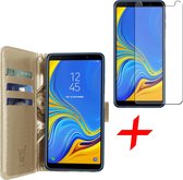 Samsung Galaxy A7 (2018) Hoesje Book Case met Pasjeshouder Goud + Screenprotector Gehard Glas - Wallet van iCall