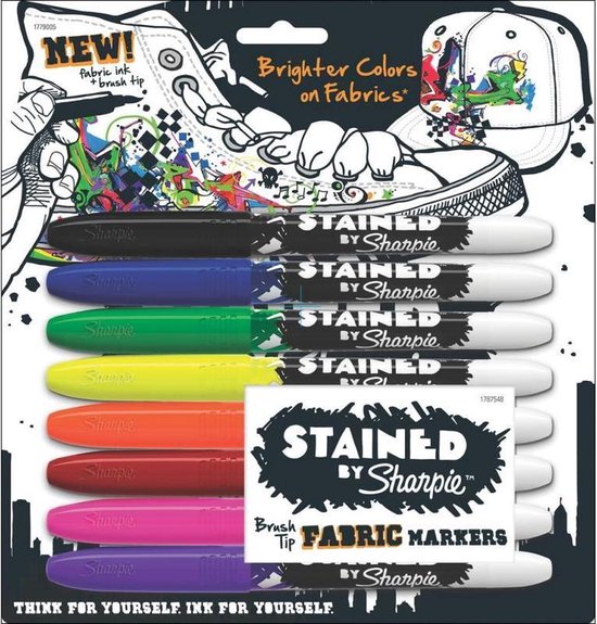 Bol Com Stained Sharpie Fabric Markers Set Van 8 Brush Tip