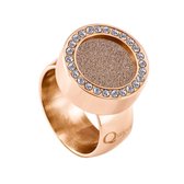 Quiges RVS Schroefsysteem Ring met Zirkonia Rosékleurig Glans 20mm met Verwisselbare Glitter Champagne 12mm Mini Munt