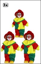 3x Clownspop met hoed rood geel groen 20 cm